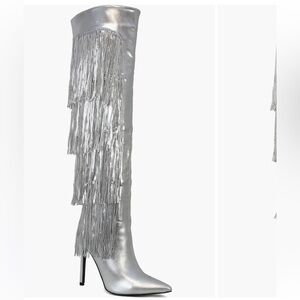 Silver Fringe Knee-High Boots